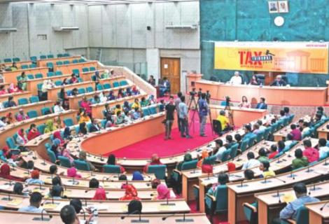 Participants are seen at “Citizen's Tax Tribunal”, a mock tribunal, organised by ActionAid Bangladesh at Nabab Nawab Ali Chowdhury Senate Bhaban of the University of Dhaka.